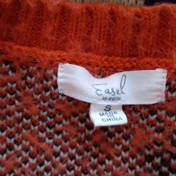Easel | Orange Cheetah Print Eyelash Pullover Crewneck Sweater | Size S - Picture 5 of 6